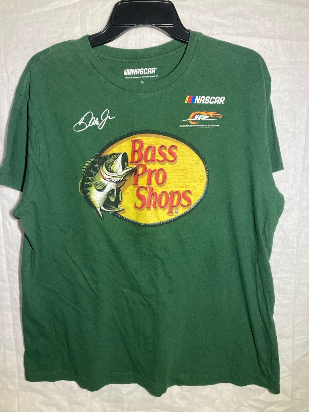 Nascar Bass Pro Shops Green Short Sleeve Logo Tee - Yellow & Red Graphic